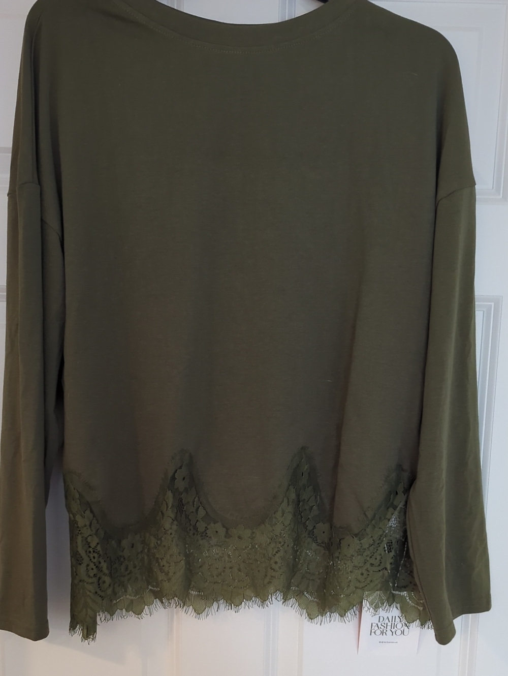 Daily Fashion For You Women's Olive Lace Hem Long Sleeve Top NWT